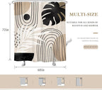 Glawry Boho Mid Century Shower Curtain Abstract Plant Tropical Palm Leaf Modern Minimalist Arch Geometric Bathroom Black Beige Brown 60Wx72L Inches Bath Accessories Art Home Decor Fabric 12 Pack Hooks