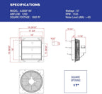 iLiving - 16" Wall Mounted Exhaust Fan - Automatic Shutter - Variable Speed - Vent Fan For Home Attic, Shed, or Garage Ventilation, 1200 CFM, 1800 SQF Coverage Area (Power Cord Not Included)