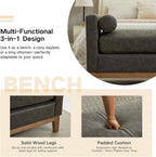End of Bed Bench for Bedroom, 66.34'' Long King Size Vegan Leather Bench with Arms Upholstered Shoe Bench for Entryway, Hallway, Cloakroom, Window Bench (Grey PU).