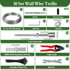 SPECILITE Wire Trellis for Climbing Plants Outdoor, 30-Set T316 Stainless Steel Kit, 1/8in x 150ft Ropes with Cable Cutter, Espalier System for Fence Wall and Garden DIY
