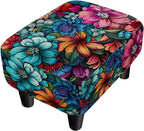 Flower Small Foot Stool Ottoman, Vintage Floral Linen Footrest for Couch | Soft Padded Cushion, Sturdy 4-Leg Frame, Non-Slip Feet, Compact 15" Size, Easy Assembly, Versatile Use