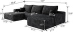 107" W Corduroy Sectional Cloud Couch with Chaise & Ottoman, No Assembly Required, U Shaped Modular Sectional Sofa, Cozy Fluffy Sofa for Living Room (Black, Left Facing Chaise+Ottoman)