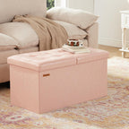 HAUSFRAU - 30 Inches Storage Ottoman Bench with Flipping Lid, Foldable Storage Chest Foot Rest for Living Room, Bedroom, Entryway, Load 660 lb, Synthetic Leather, Pale Pink