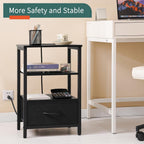 Yoobure Side Table with Storage, LED Night Stand with Charging Station, End Tables Living Room, Nightstand for Bedroom with Adjustable Fabric Drawer, 3-Tier Wood Bedside Table, Black
