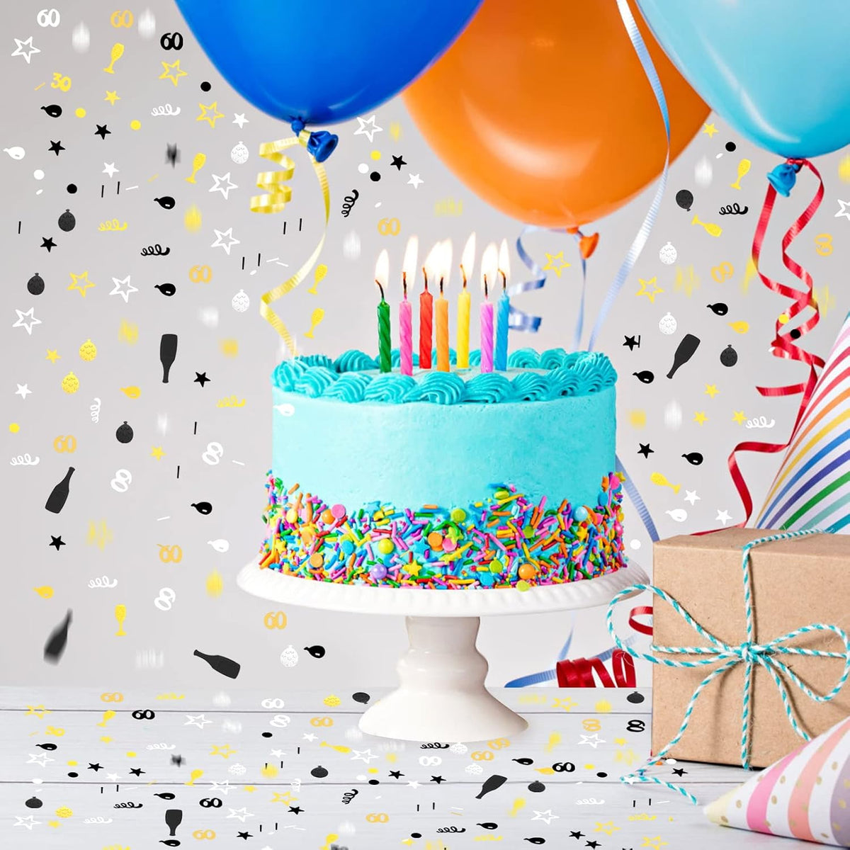3000 Pieces Birthday Confetti Number 60 Glitter Confetti Birthday Cake Confetti Table Confetti Black Gold and Silver Party Decorations Supplies for Birthday, Anniversary (60th Style)