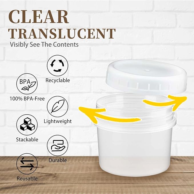 TUZAZO 5 Oz Food Storage Containers with Screw Lids, 12-Count BPA Free Small Snack Plastic Freezer Container for Sauce, Jam and Puree, Reusable Plastic Ice Cream Containers