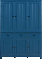 Merax 74.8'' Tall Kitchen Pantry Storage Cabinet with 6 Doors, 3 Drawers and Adjustable Shelves, Freestanding Large Cupboard & Pull-Out Trays for Kitchen, Dining Room, Living Room, Blue