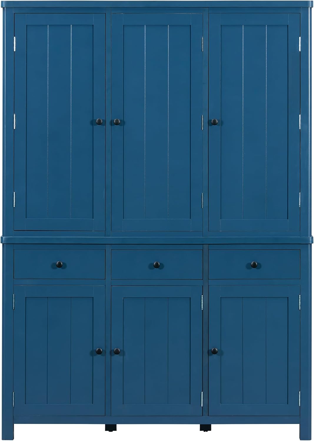 Merax 74.8'' Tall Kitchen Pantry Storage Cabinet with 6 Doors, 3 Drawers and Adjustable Shelves, Freestanding Large Cupboard & Pull-Out Trays for Kitchen, Dining Room, Living Room, Blue