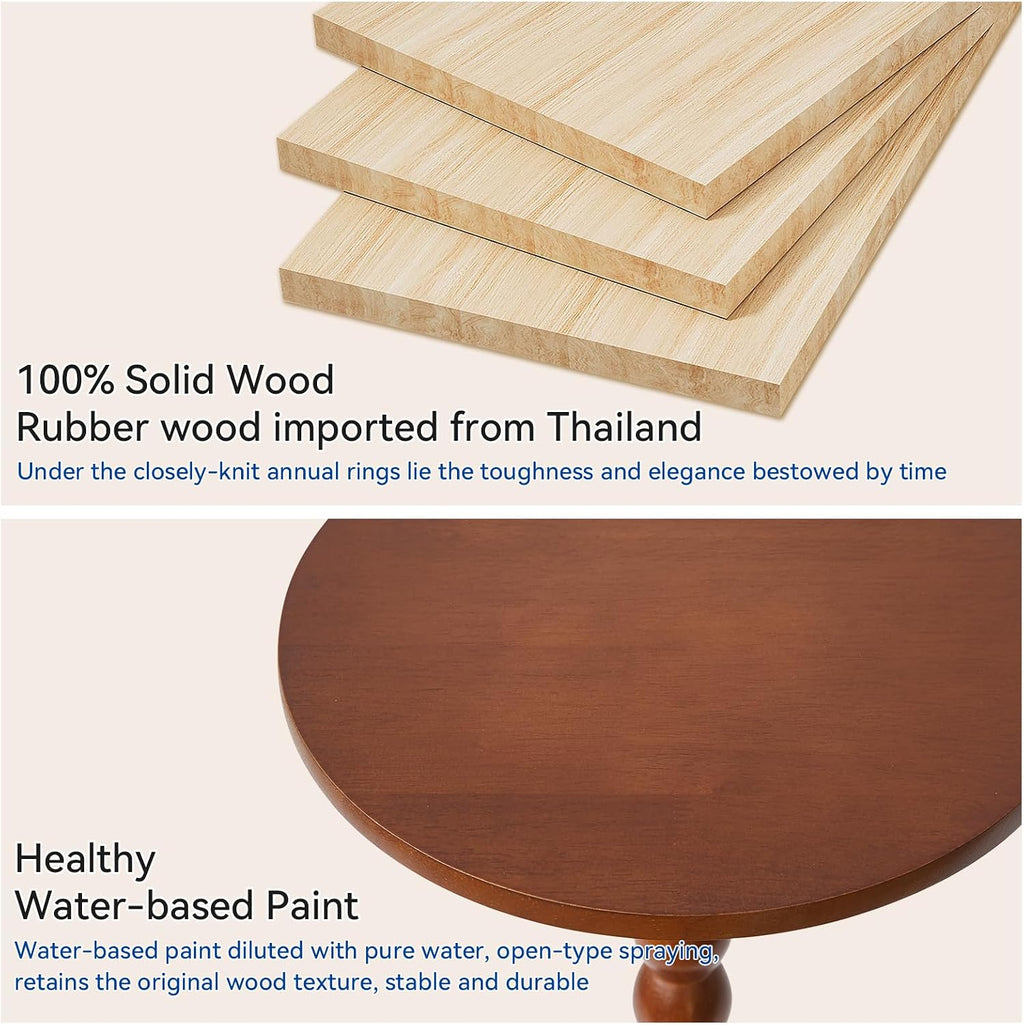 Aibiju Round Side Table, Solid Wood End Table, Small Drink Table Sofa End Table, Bedroom Small Corner Table, Sturdy Weight-Bearing Design Brown YD-RST001H