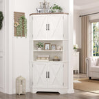 Befrases Corner Cabinet, 67''H Kitchen Pantry Storage Cabinet, 6-Tier Corner Food Pantry Hutch with 4 Barn Doors and Shelves, Tall Farmhouse Furniture for Kitchen Dining Living Room, White