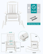 SERWALL Oversized Outdoor Rocking Chair Set of 2, HDPE Outdoor Rocking Chair for Adults, White