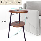 Side Table Small End Table, Oval Round Wood Sofa Table, 2 Tier Accent Table Nightstand Bedside Table with Metal Frame for Living Room, Bedroom, Small Spaces (Rustic Brown)