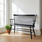 EpiBench Black Windsor Spindleback Bench with Arms, Manufactured Wood, 47.5", 300 LBS Capacity, Entryway Seating
