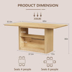 FUQARHY 63" Dining Table with Storage, Fluted Farmhouse Kitchen Table for 6 with 2-Tier Storage Shelf, Rectangular Wood Table