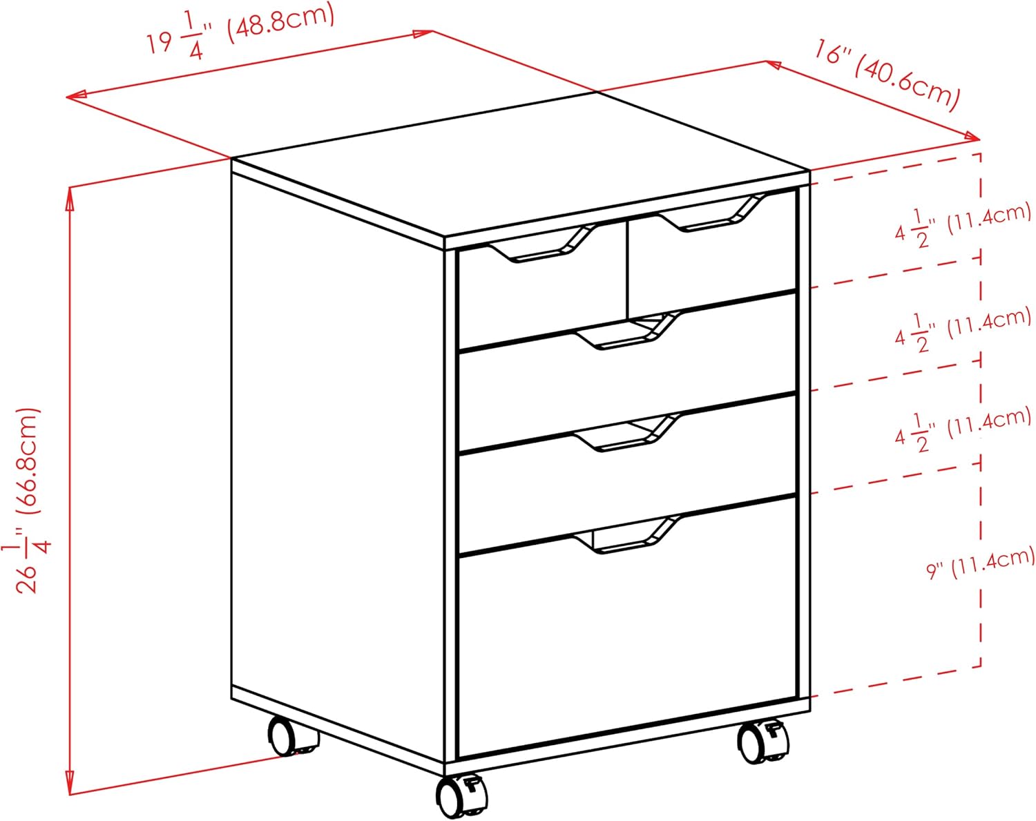 Winsome Halifax Mobile Storage Cabinet with 5 Drawers in White, Stylish & Functional Home Storage Cabinet for Filing, Kitchen Organization, Moveable Furniture for Office, Dorms, Apartments