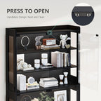 ROCHECASA Glass Display Cabinet 69''H with LED Lights, 5-Tier Showcase with Drawers, Collectible Figure Display Case, Freestanding Curio Cabinet, Tall Storage Shelves, Black, 27.6''W