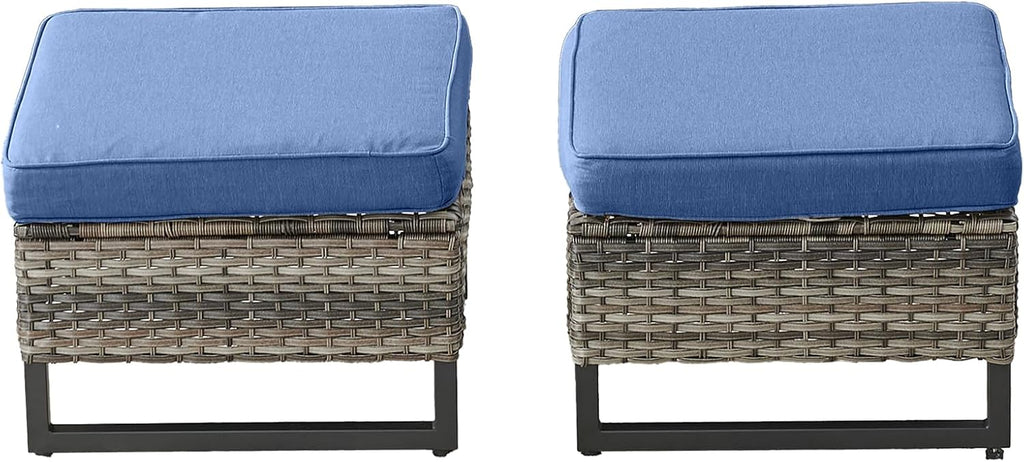 HUMMUH Outdoor Ottomans for Patio Set of 2 PE Wicker Outdoor Footstool with Removable Weather-Resistant Cushions for Patio, Backyard