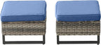 HUMMUH Outdoor Ottomans for Patio Set of 2 PE Wicker Outdoor Footstool with Removable Weather-Resistant Cushions for Patio, Backyard