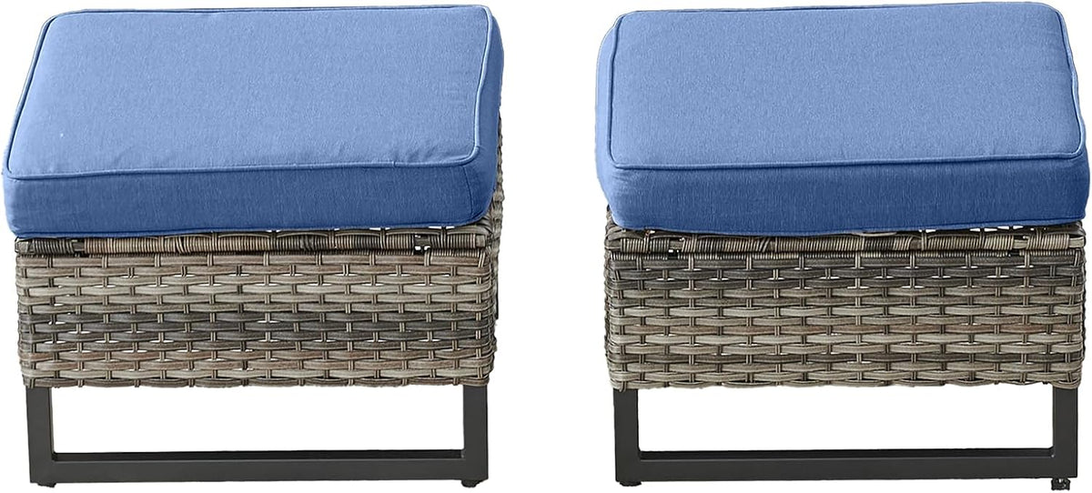 HUMMUH Outdoor Ottomans for Patio Set of 2 PE Wicker Outdoor Footstool with Removable Weather-Resistant Cushions for Patio, Backyard