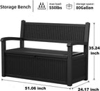 PatioZen 80 Gallon Outdoor Storage Bench Deck Box Waterproof Lockable,Outdoor Storage Furniture for Patio,Garden and Porch,Tools and Cushions（Black）