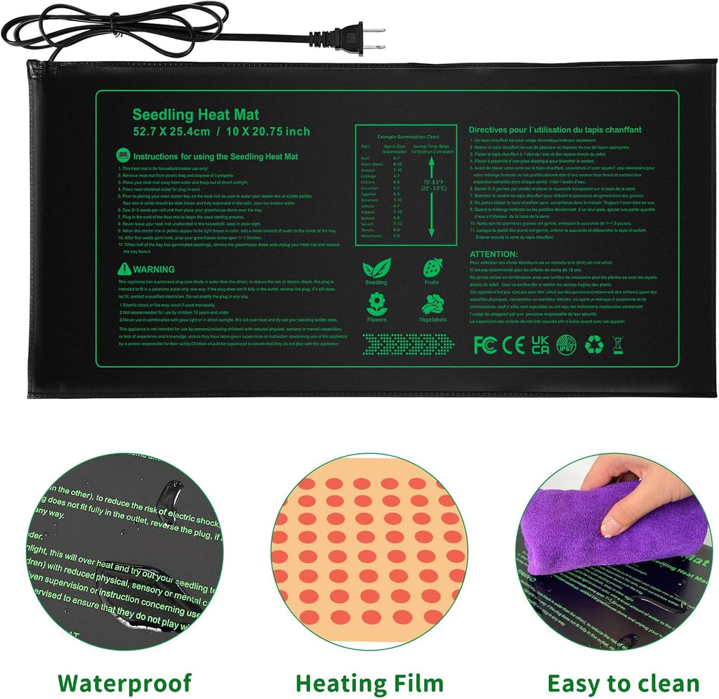 NAMOTEK Seedling Heat Mat, 10" x 20.75" Waterproof Plant Heating Mat, Warm Hydroponic Heating Pad for Indoor Home Gardening Seed Starter,Germination, Greenhouse