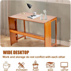 41'' Bamboo Folding Desk with Bookshelf, Space-Saving Foldable Computer Desk, Mid Century Modern Style Foldable Study Table for Home, Office, Bedroom, Small Spaces, Brown