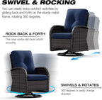 Joyside Patio Swivel Rocker Wicker Chairs - Outdoor Swivel Rocking Chairs Set of 2 with Wicker Side Table, Patio Swivel Rocker Chair 3 Piece Patio Furniture Sets for Porch Deck(Brown/Blue)