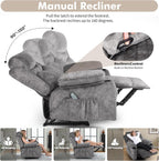 Overstuffed Massage Recliner Chair with Heat, Wide Seat Reclining Chair for Home Theater, Heated Massaging Manual Recliner Chairs with Cup Holders, Grey