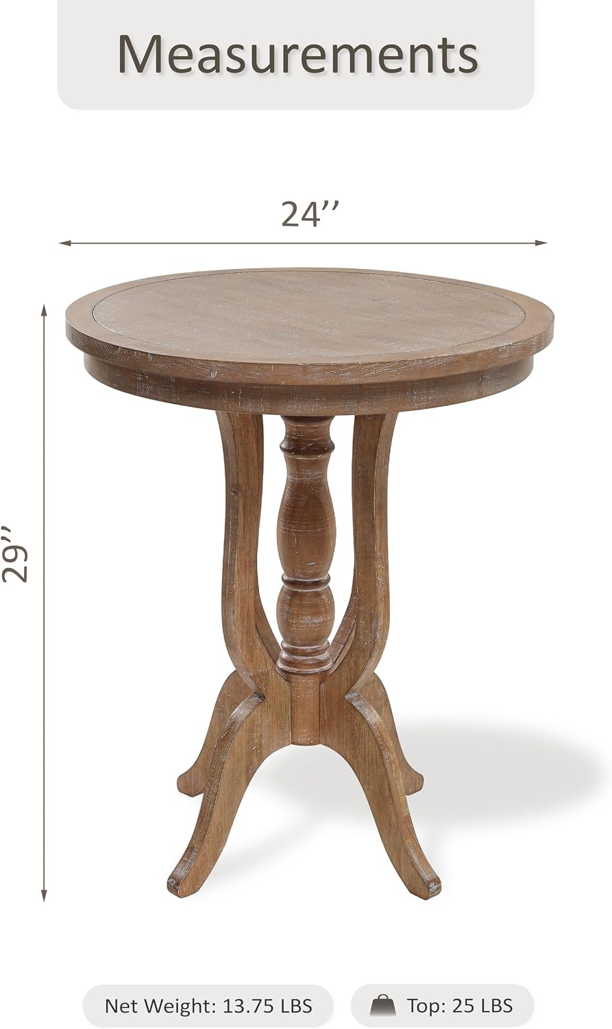 Farmhouse Accent End Table, Rustic Side Table with Natural Top for Family, Dining or Living Room, Handcrafted Finish, Narural Wood Color