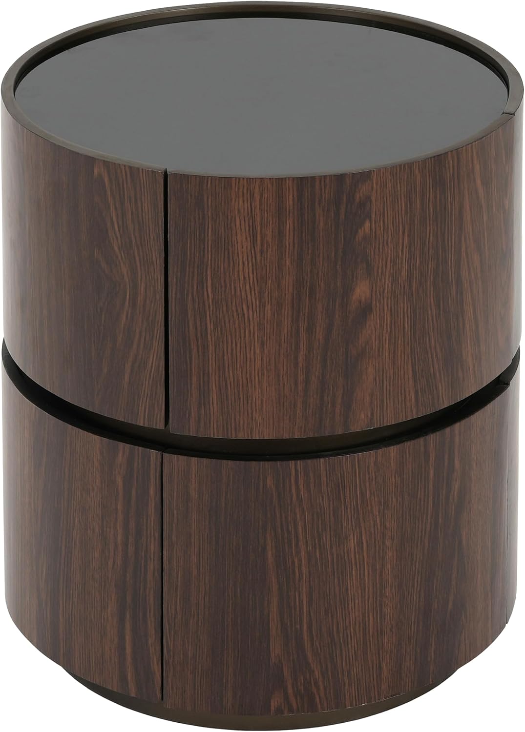 Italian High-End MDF Double-Layer Storage Round Side Table - Brown & Black Elegance