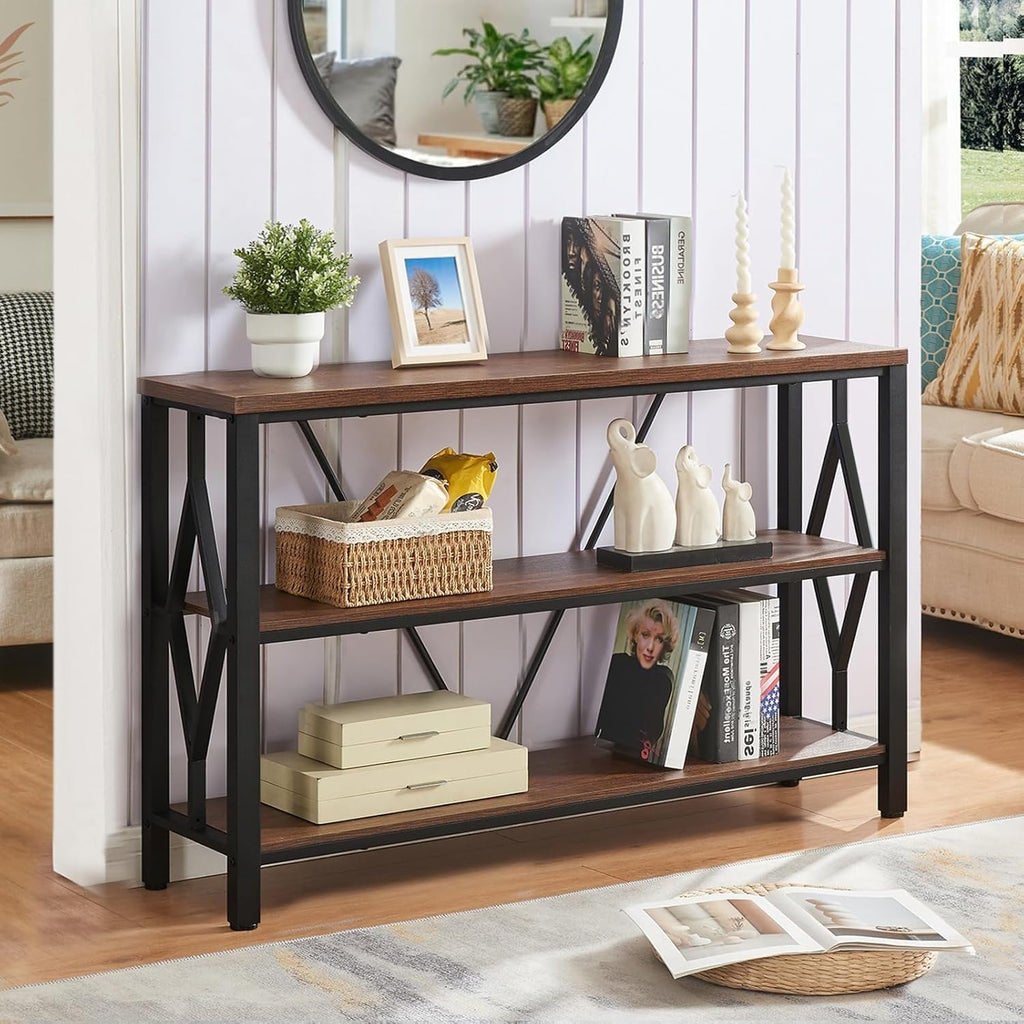 HOMISSUE Sofa Console Table, Rustic Console Table with 3-Tier Storage, Engineered Wood Sofa Tables with Open Shelves, Heavy Duty Entryway Tables for Living Room, Hallway (47 Inch, Rustic Brown)