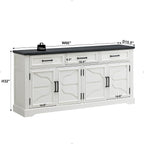 JXQTLINGMU 66" Farmhouse Buffet Cabinet with Storage, Sideboard Credenza, Carved Cloud-Inspired Doors, 3 Drawers & Adjustable Shelves, Coffee Bar Cabinet, Off White