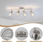 BUXVRCS Adjustable Multi-Directional Brushed Nickel Light Fixtures, Semi Flush Mount Ceiling Light, Kitchen Light Fixtures Ceiling Mount, Geometric Metal Cage Industrial Spotlight Fixtures
