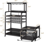 Mini Fridge Stand with Power Outlet, Microwave Stand with Wine Rack, Coffee bar with Removable Storage Baskets, Suitable for Dorm, Kitchen, Dining Area, Black