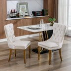 Velvet Dining Chairs Set of 4, Tufted Upholstered High Wingback Chairs with Nailhead Trim & Pull Ring, Golden Stainless Steel Legs for Dining Room, Sillas de Comedor, Beige