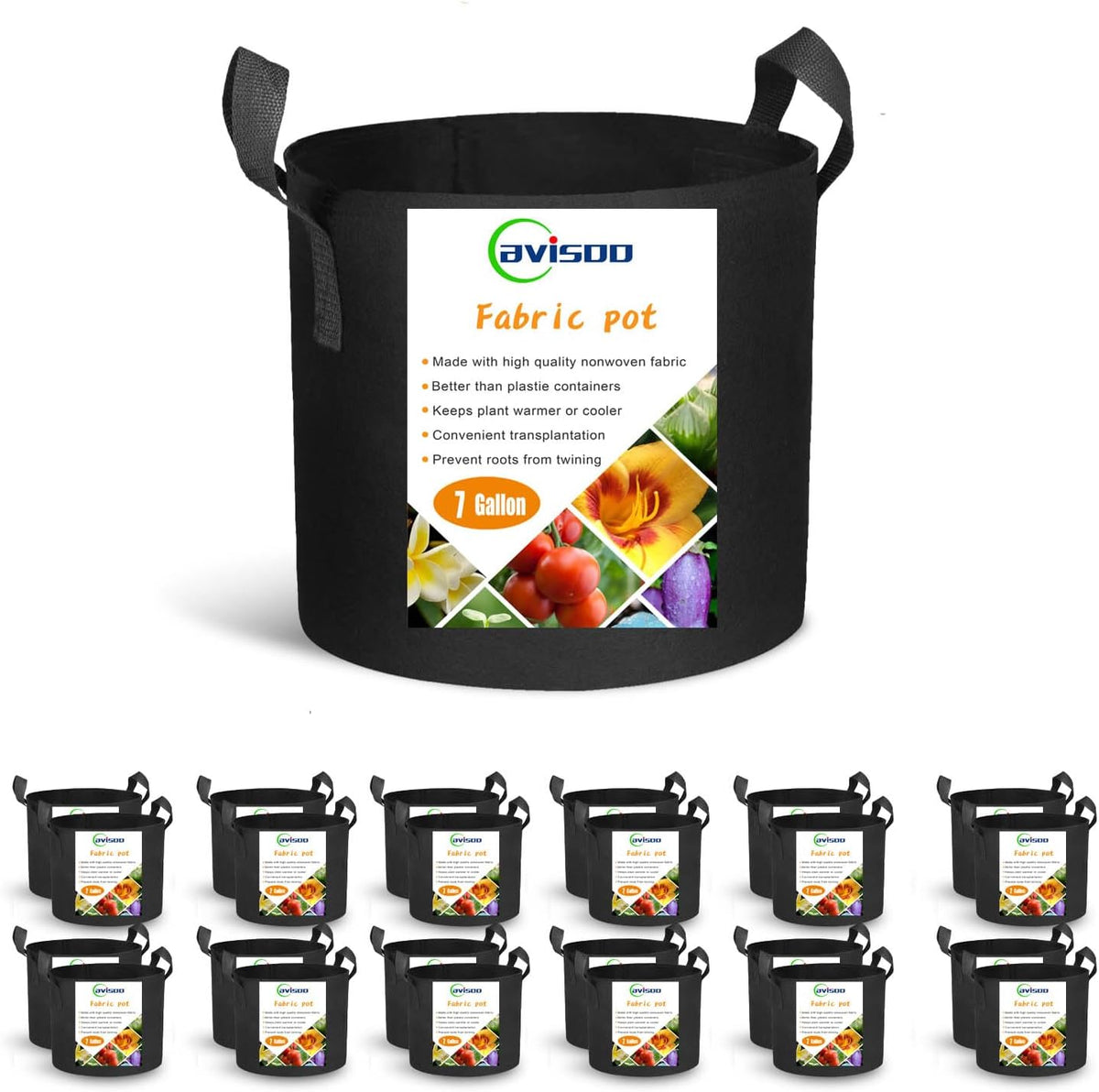 24-Pack 7 Gallon Grow Bags, Heavy Duty Thickened Non-Woven Plant Fabric Pots with Reinforced Handles