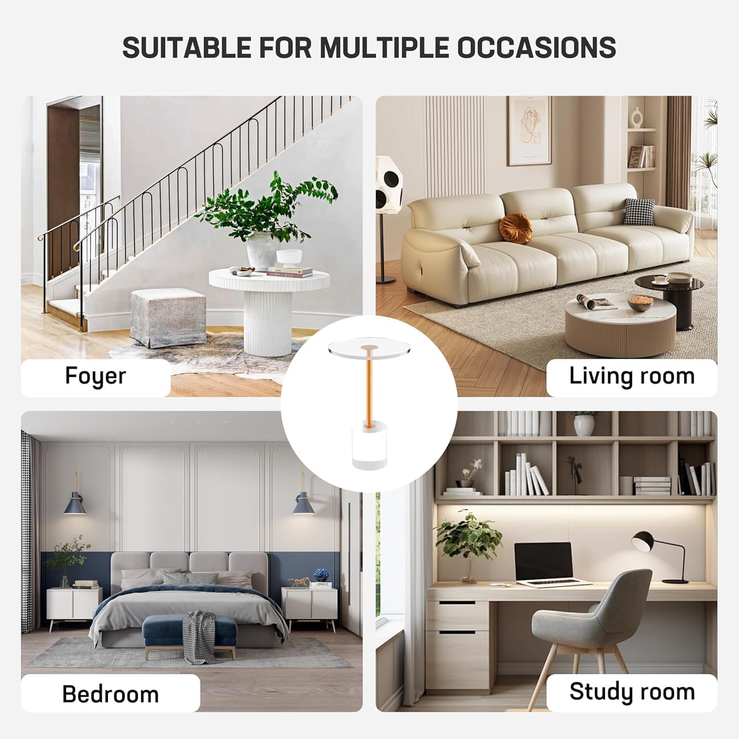 Acrylic Side Table, Acrylic End Table, Clear Round Side Table/Modern Drink Table with Brushed Brass Metal Support for Small Space/Office/Living Room, Nightstand for Bedroom (2pcs)
