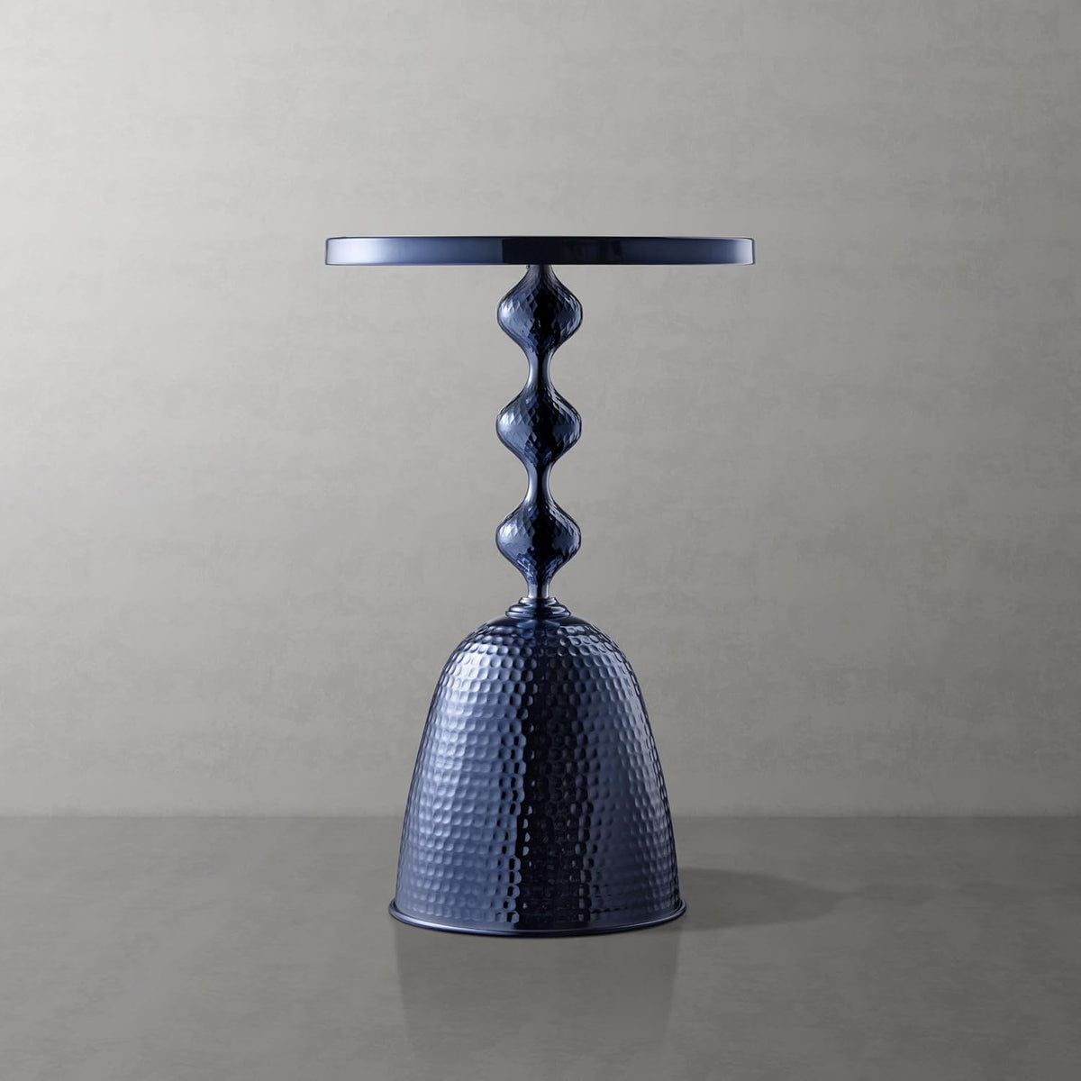 Homes: Inside + Out Halric Modern 25" Tall Round End Table with Decorated Tabletop and Iron Metal Base, Accent Furniture, Elegant Pedestal Stand for Living Room, Home Office, Chrome Blue