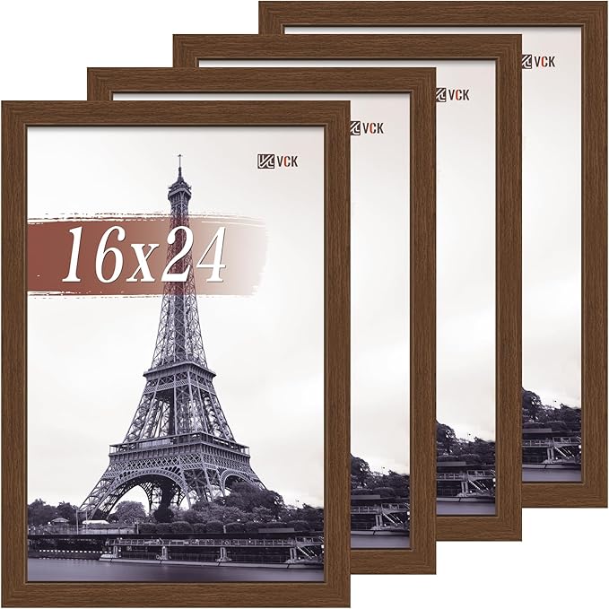 VCK 16x24 Poster Frame Set of 4 - Brown, Gallery-Quality Wood Picture Frames, 1.1-Inch Wide Border, Polished Plexiglass, Vertical or Horizontal Wall Display for Photo/Art/Prints, Brown