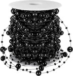 JULBEAR 131Ft Artificial Pearl Beads Garland Decoration, 1Rolls Black Pearl Strands Chain Bead Garland for Gothic Wedding Decor Bouquet Crafts Flower DIY Supplies Christmas Tree Ornaments
