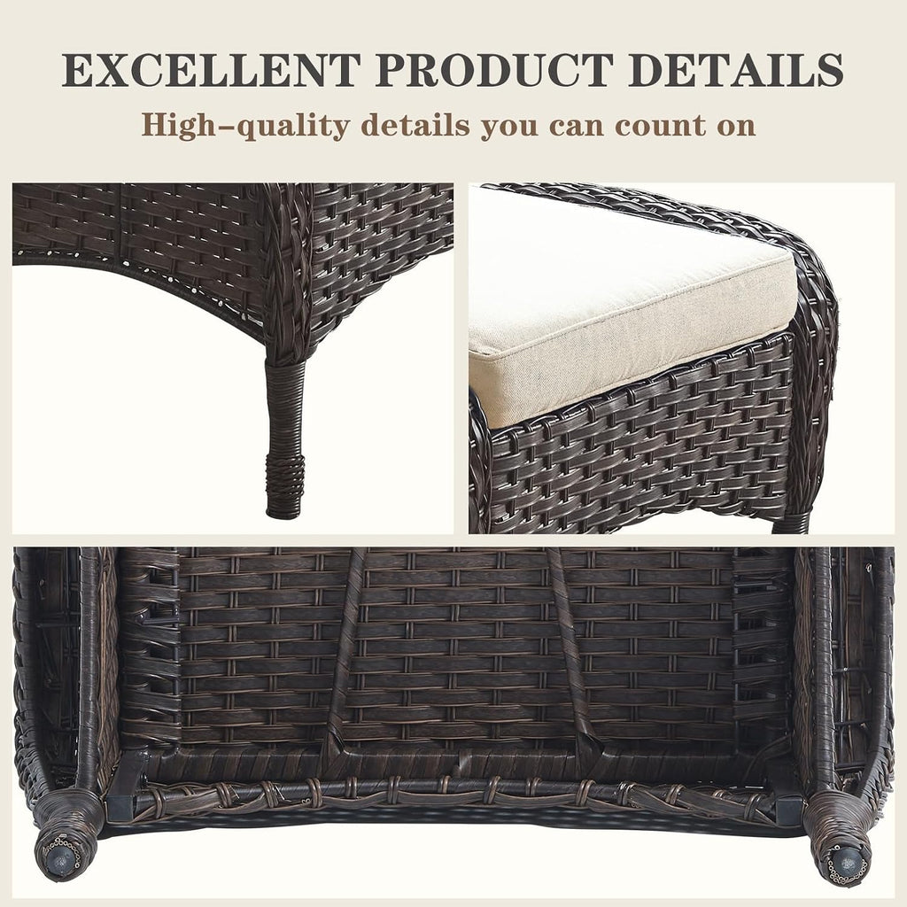Belord Outdoor Ottomans for Patio Foot Rest - 25 Inch PE Wicker Foot Stool Set of 2 with Removable Cushions for Patio Furniture Sets,All Weather Rattan Ottoman for Balcony Deck Backyard Brown