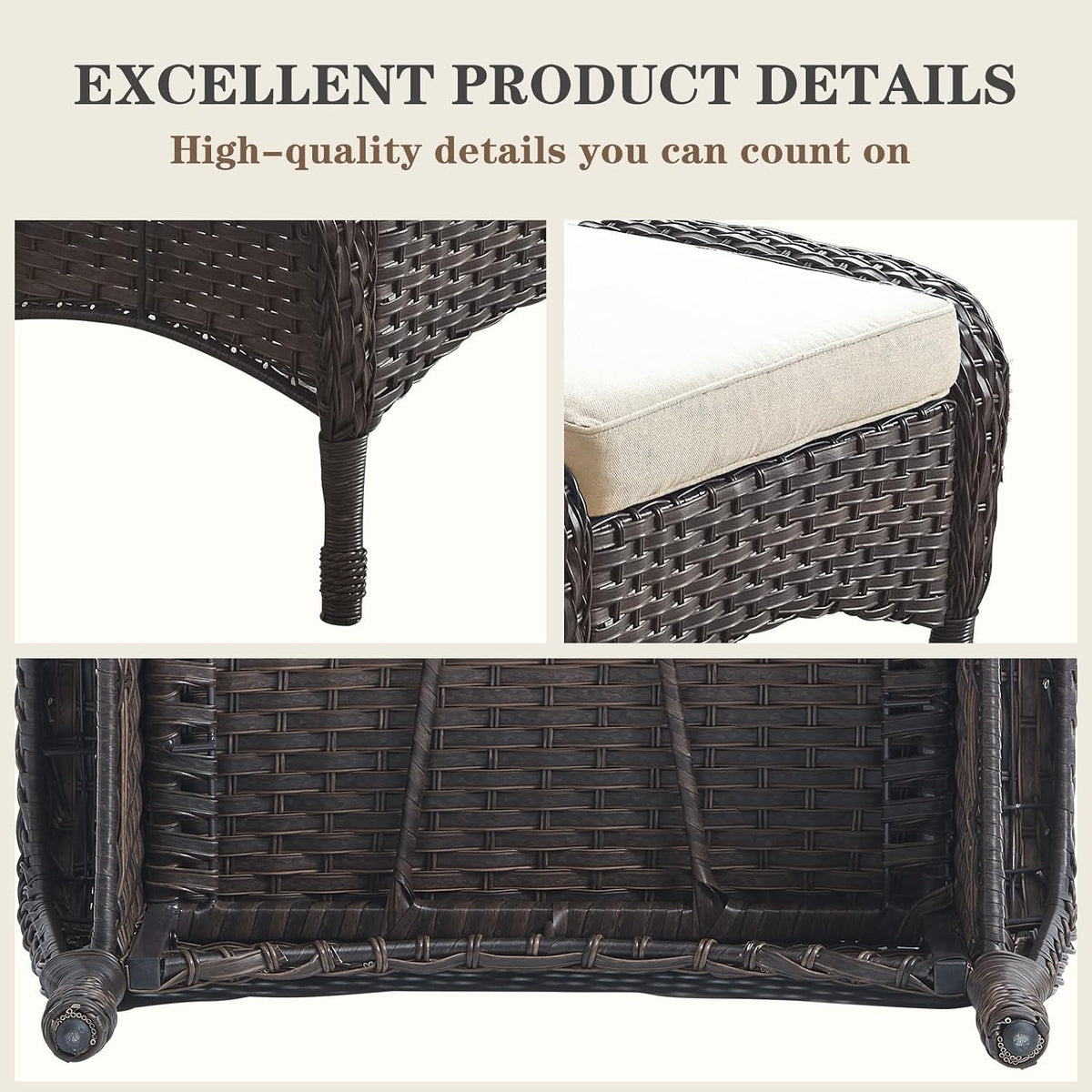 Belord Outdoor Ottomans for Patio Foot Rest - 25 Inch PE Wicker Foot Stool Set of 2 with Removable Cushions for Patio Furniture Sets,All Weather Rattan Ottoman for Balcony Deck Backyard Brown