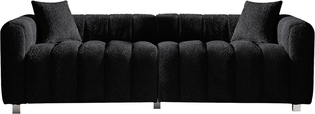 87.4" Modern 3 Seater Sofa Couch for Living Room, Mid Century Fluffy Couches with Solid Wood Frame and 6 Legs for Bedroom, Apartment, Weight Capacity 750 LBS (Black)