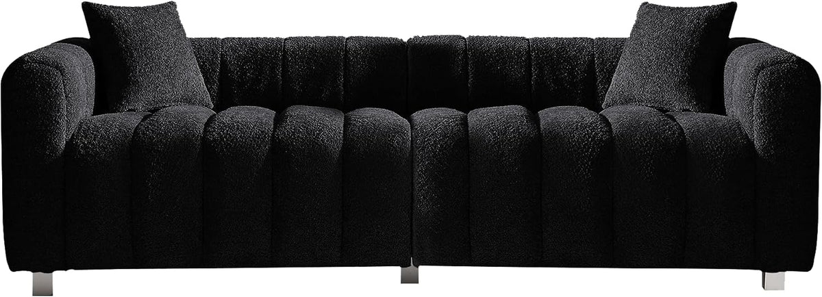 87.4" Modern 3 Seater Sofa Couch for Living Room, Mid Century Fluffy Couches with Solid Wood Frame and 6 Legs for Bedroom, Apartment, Weight Capacity 750 LBS (Black)