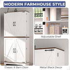 CypherX 75” Farmhouse Storage Cabinet, Large Kitchen Pantry Storage Cabinet with Adjustable Shelves and Barn Doors, Versatile Storage Cupboard for Dinning Room, Bathroom, Living Room, Antique White