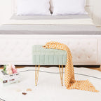 Wimarsbon Faux Mink Fur Storage Ottoman, Modern Soft Footstool, Storage Bench with Metal Legs, Vanity Seat, Fur Stool, Ottoman Coffee Table, Makeup Chair, Vanity Stools for Bedroom (Light Green) | Luxurious soft faux mink fur upholstery, Sleek golden