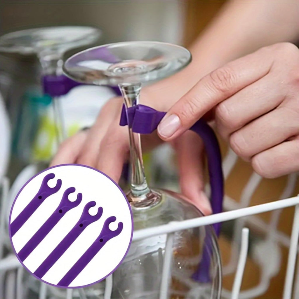 Adjustable Silicone Wine Glass Holder Non-Slip Dishwasher Safe Space-Saving for Home Bar Kitchen Entertainment (8,Purple)