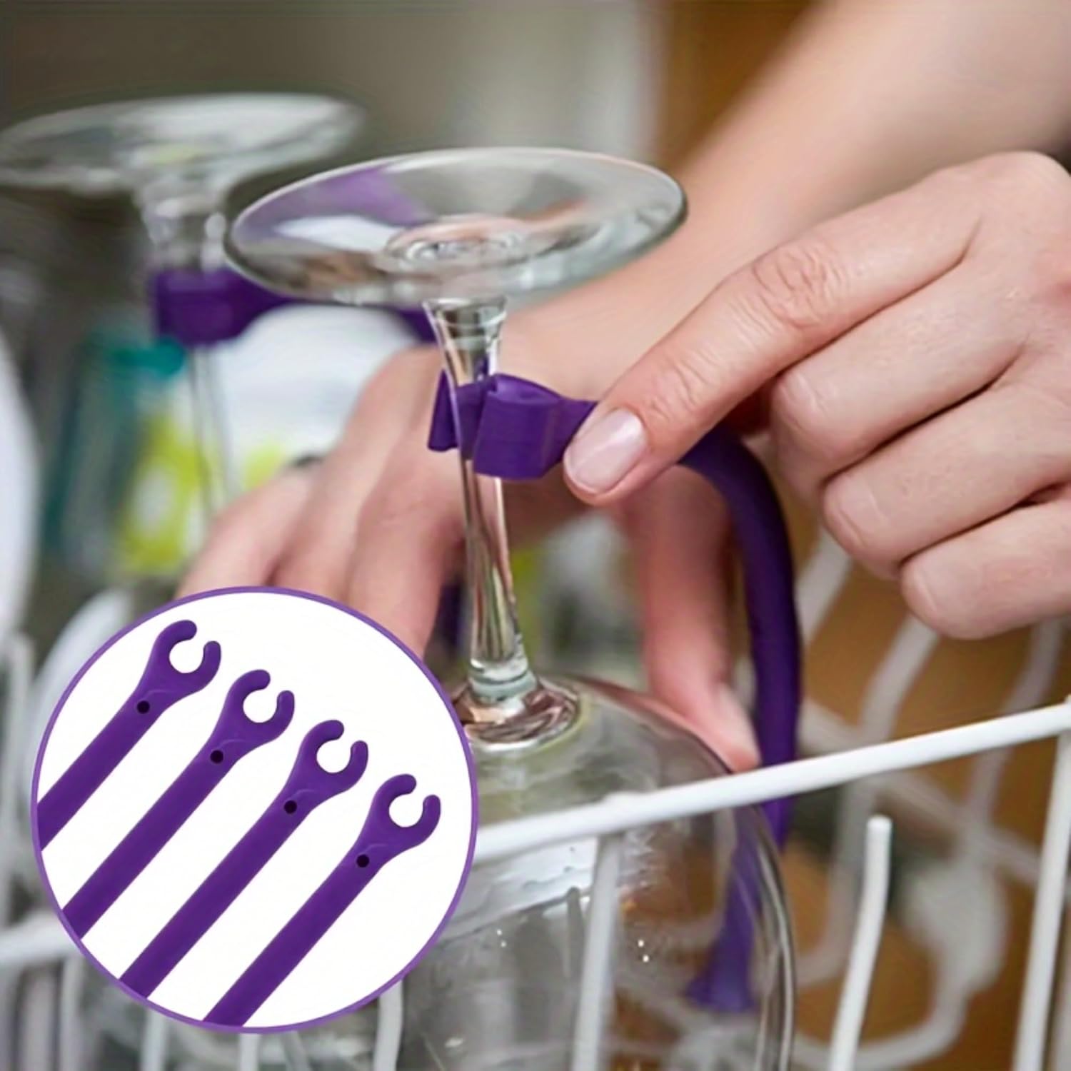 Adjustable Silicone Wine Glass Holder Non-Slip Dishwasher Safe Space-Saving for Home Bar Kitchen Entertainment (8,Purple)