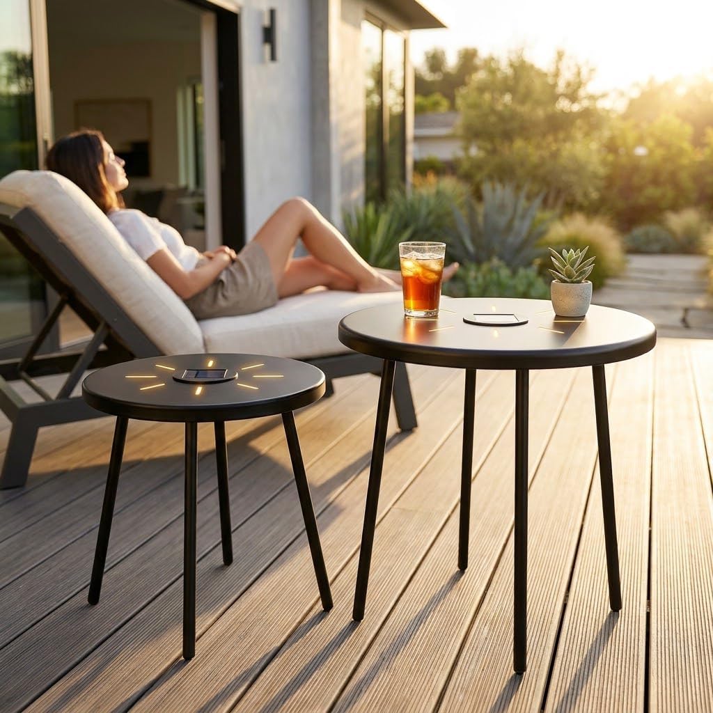 Solar Powered LED Light OutdoorIndoor Tables Modern Nesting End