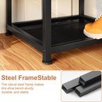 Small Shoe Storage Bench with PU Leather Seat Cushion, 3-Tier Freestanding Shoe Rack Organizer for Entryway, Heavy-Duty Metal Mesh Shelves, Supports Up to 300 lbs, Brown (15.7"x11.4"x17.5")